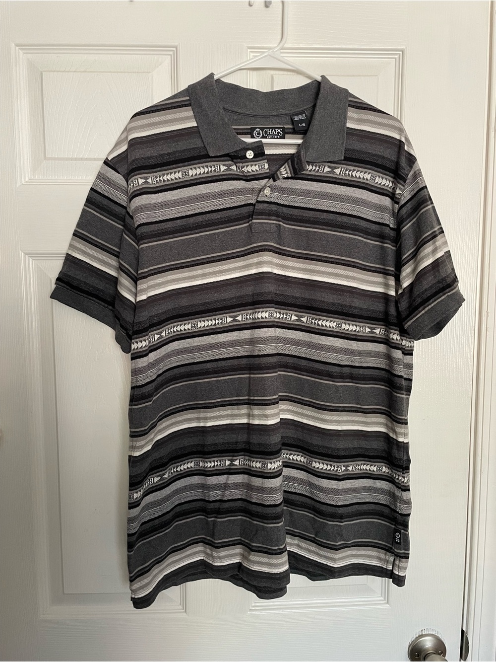 Chaps 100% Cotton Men's Large Aztec Gray Striped Polo Shirt